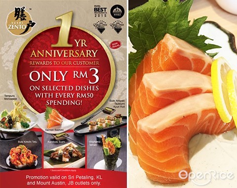 Sushi Zento, RM3 Promotion, Sashimi, Tempura, Japanese Cuisine, Sri Petaling, Mount Austin, Johor, KL