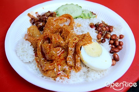 chinese nasi lemak, non halal, pork skin