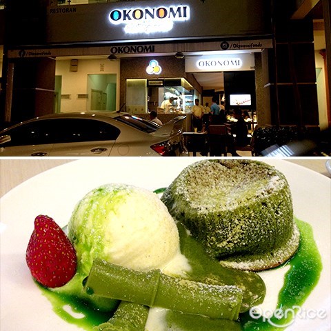 okonomi, publika, lava cake, green tea