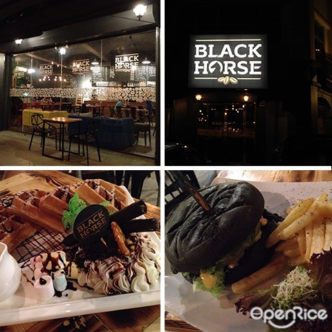 Klang valley, black horse, chocolate sauce, waffle, cheese rice